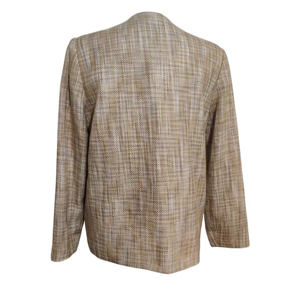 Alfred Dunner Womens Tweed Button Up Blazer Jacket Coat Gold Tan Beige Size 8 - Picture 2 of 5